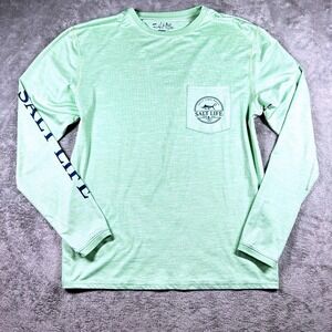 Salt Life Mens Medium Mint Green SLX Long Sleeve Performance Shirt Pocket Tee